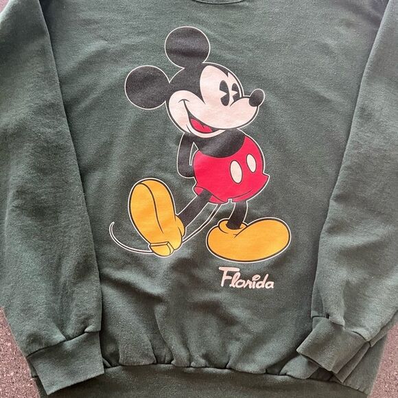Disney Park  Green Crewneck Sweater with Mickey Mouse Designs size M - Picture 3 of 7
